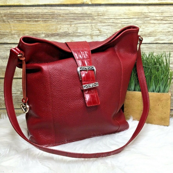 Brighton Red Leather Croc Embossed Tote Hobo Bag